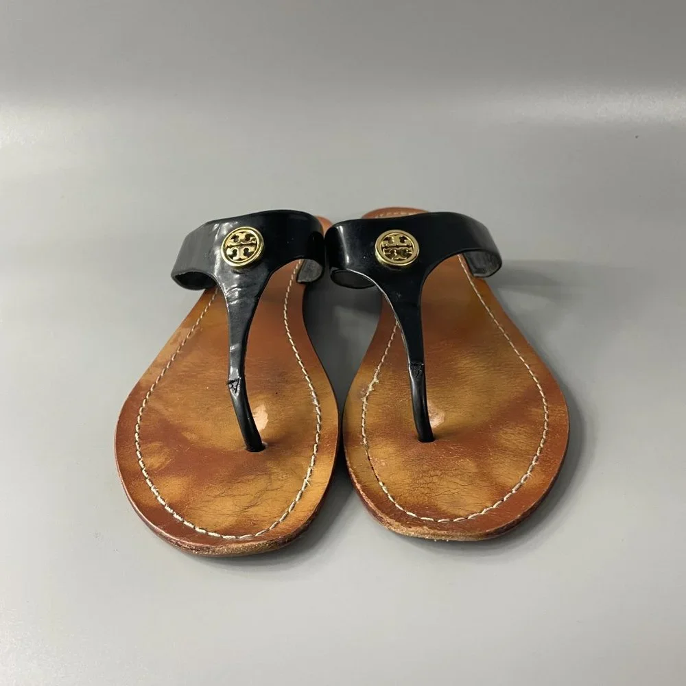 Tory Burch Cameron Black Patent Leather Thong Sandal, Size 9.5 M - Picture 3 of 10